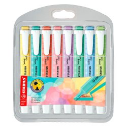 Text translated: Textmarker Stabilo Swing Cool Pastellfarben gemischt - Etui mit 8 Stück.