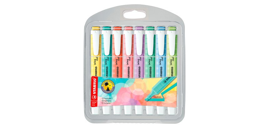Surligneurs Stabilo Swing Cool couleurs assorties pastel - Pochette de 8