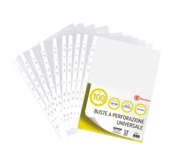 Buste a perforazione Universale Bruneau 22 x 30 cm polipropilene trasparente finitura goffrata a buccia d'arancia spessore leggero 100 unità