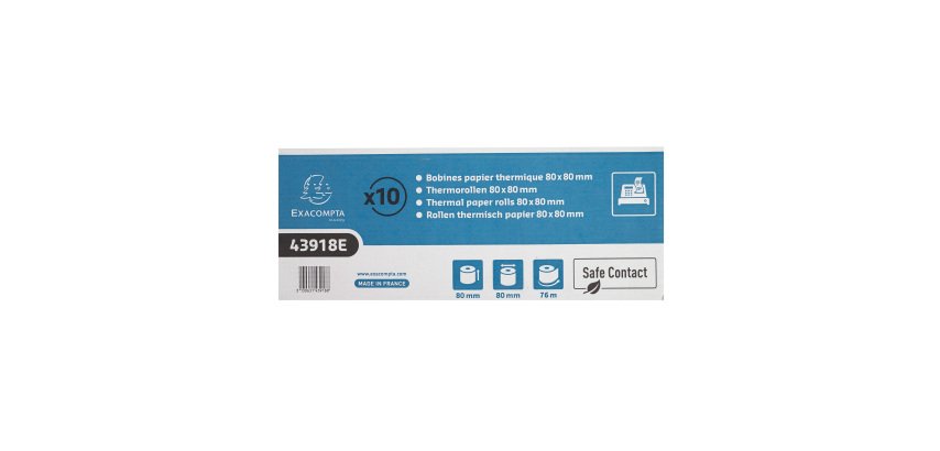 Bobines caisses Exacompta 43918E - l 80 mm x L 76 m, Ø 80 mm - 1 pli(s) - paquet de 10