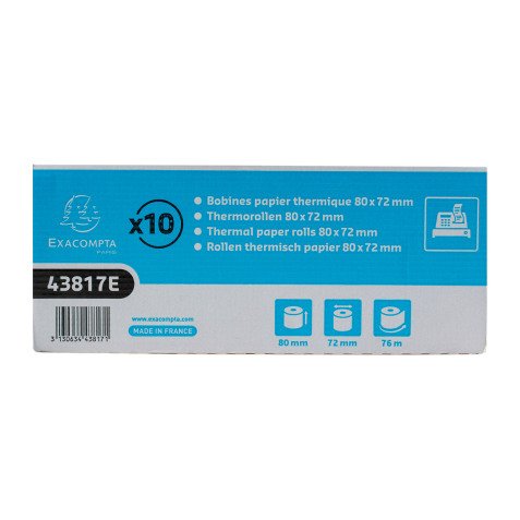 Rollos de papel térmico Exacompta 43817E - L 80 mm x L 76 m, Ø 72 mm - 1 capa(s) - paquete de 10