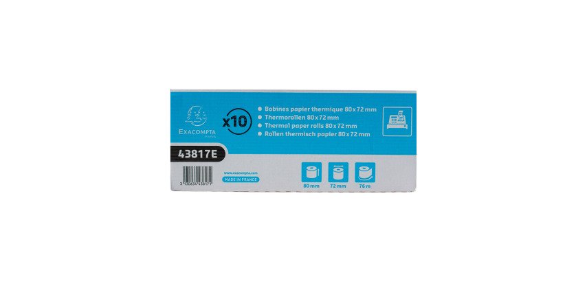 Rollos de papel térmico Exacompta 43817E - L 80 mm x L 76 m, Ø 72 mm - 1 capa(s) - paquete de 10