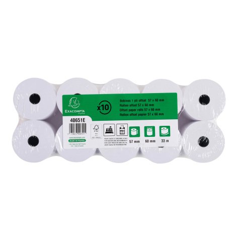 Bobines Caisses, Calculatrices Exacompta 40651E - l 57 mm x L 30 m, Ø 60 mm - 1 pli(s) - paquet de 10