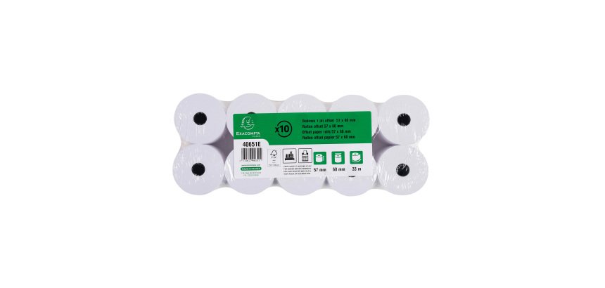 Bobines Caisses, Calculatrices Exacompta 40651E - l 57 mm x L 30 m, Ø 60 mm - 1 pli(s) - paquet de 10