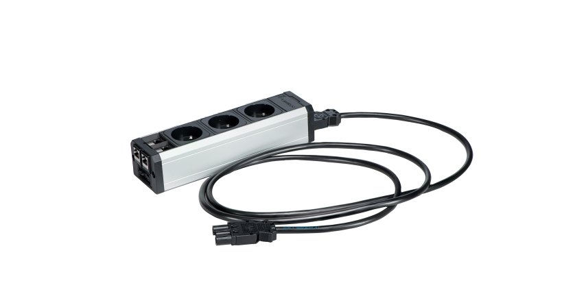 Regleta de 3 enchufes con 2 conexiones RJ45 - cable de conexión 2 m - elemento adicional