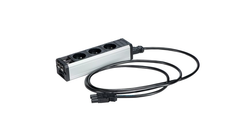 Regleta de 3 enchufes con 2 conexiones RJ45 - cable de conexión 2 m - elemento adicional