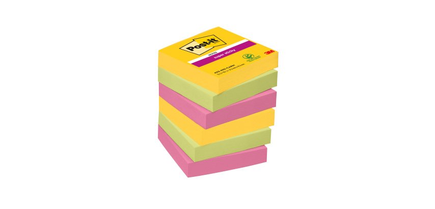 Notes couleurs Carnival Super Sticky Post-it 46,7 x 46,7 mm - Bloc de 90 feuilles