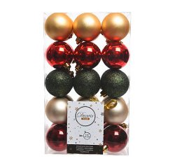 Bolas decorativas color surtido doradas, burdeos, verdes - caja de 30