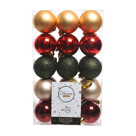 Bolas decorativas color surtido doradas, burdeos, verdes - caja de 30