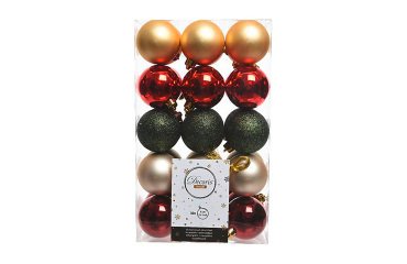 Bolas decorativas color surtido doradas, burdeos, verdes - caja de 30