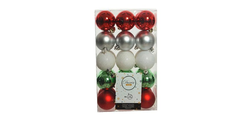 Boîte de 30 boules de Noël coloris assortis
