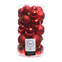 Box with 30 red Christmas baubles