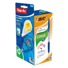 Pack 12 stylos Atlantis Bic + 1 correcteur Tipp-Ex Easy Refill Ecolutions et 1 recharge offerts