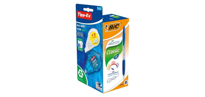 Pack 12 stylos Atlantis Bic + 1 correcteur Tipp-Ex Easy Refill Ecolutions et 1 recharge offerts