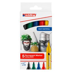 Permanente marker navulbaar Edding E 2000C kegelpunt 1,5 mm - hoesje met assortiment 5 kleuren