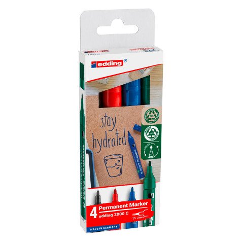 Permanente marker navulbaar Edding E 2000C kegelpunt 1,5 mm - hoesje met assortiment 5 kleuren