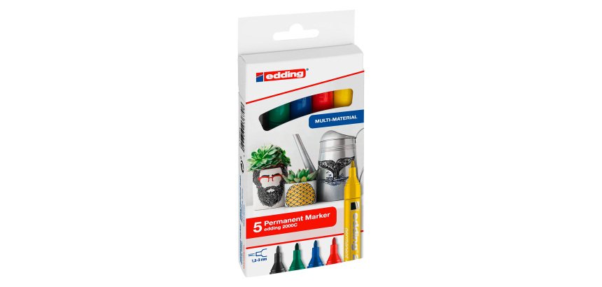 Rotulador permanente recargable Edding E 2000C punta biselada 1,5 mm - Paquete de 5 colores surtidos