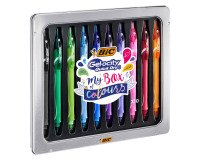 Penna gel a scatto BIC Intensity Gel Quick Dry, 0,7mm, astuccio in metallo 10 colori assortiti
