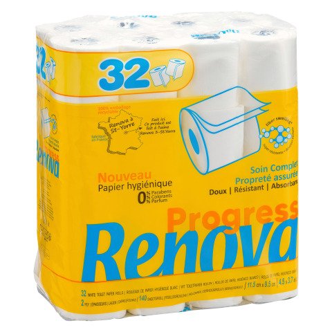 Papel higiénico de doble capa Renova Progress - 32 rollos de 140 hojas.