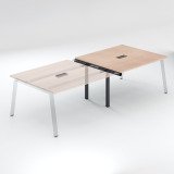 Vergadertafel moduleerbaar met uitbreiding ECLA L 280 x D 126 cm top in lichte eik onderstel metaal