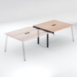 Table de réunion modulable avec extension ECLA L 280 x P 126 cm plateau chêne clair piétement métal