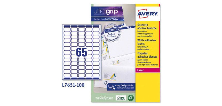 Etiquetas blancas láser Avery 38,1 x 21,2 mm L7651 - Caja de 100 hojas