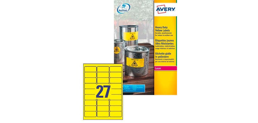Etiqueta láser ultra resistente de 63,5 x 29,6 mm Avery L6105-20 amarillo - 540 etiquetas