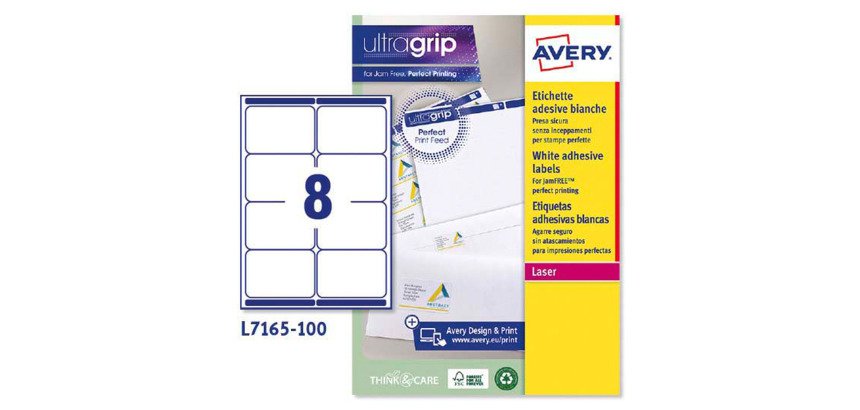 Etiquetas de envío blancas láser ultra opacas 99,1x67,7 mm Avery L7165 - Caja de 100 hojas