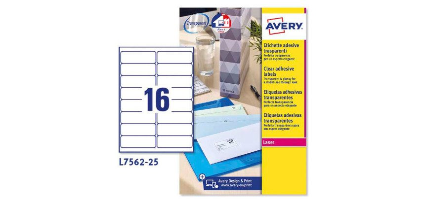 Etiquetas transparentes láser 99,1x33,9 mm Avery L7562