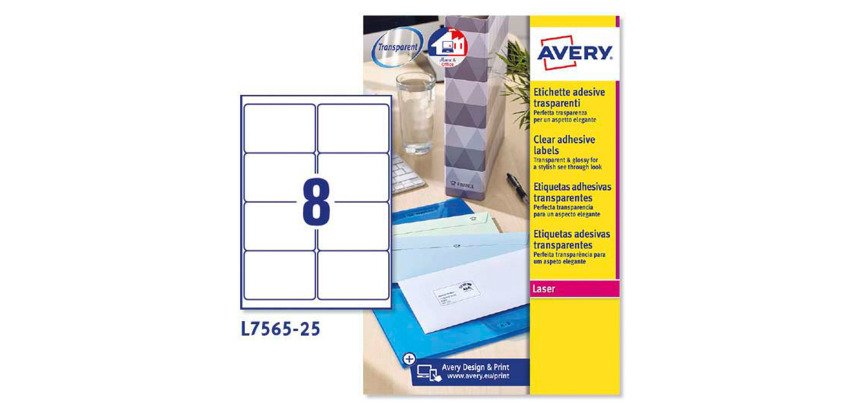 Etiquetas transparentes láser 99,1x67,7 mm Avery L7565