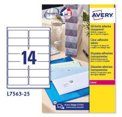 Etiquetas transparentes láser  99,1 x 38,1 mm Avery L7563-25