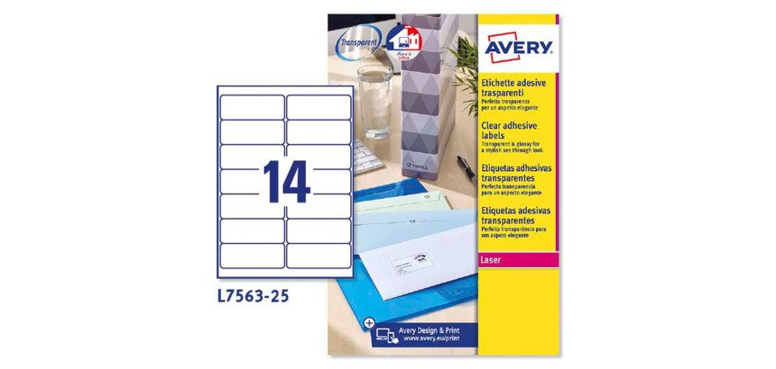 Etiquetas transparentes láser  99,1 x 38,1 mm Avery L7563-25