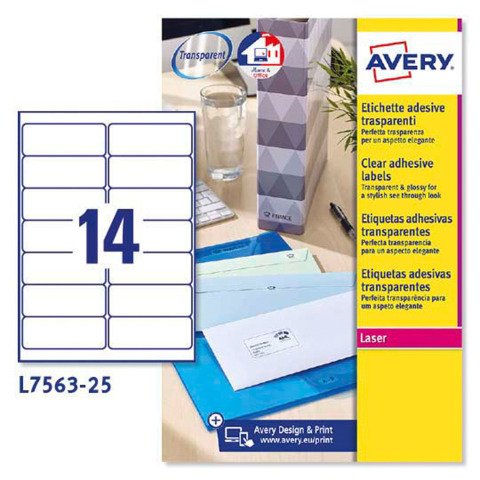 Etiquetas transparentes láser 99,1 x 38,1 mm Avery L7563-25
