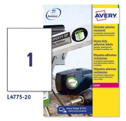 Etiquetas poliéster Láser  210 x 297 resistentes a intemperie -20 a 80 grados irrompible Avery L4775