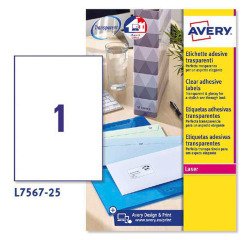 Etiquetas transparentes láser 210x297 mm Avery L7567