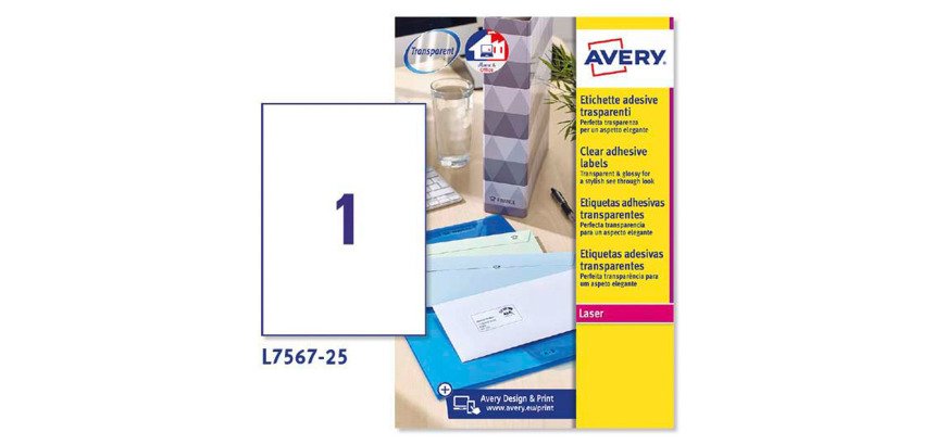 Etiquetas transparentes láser 210x297 mm Avery L7567