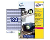 Etiqueta láser de 26,4 x 10 mm ultra resistente Avery L6008-20 gris -Paquete de 3780