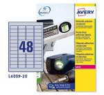 Etiqueta ultra resistente láser 45,7 x 21,2 mm Avery L6009-20 gris - Paquete de 960