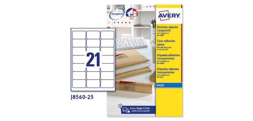 Etiquetas transparentes inkjet 63,5x38,1 mm Avery J8560