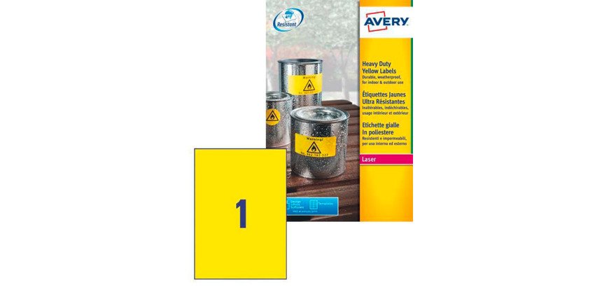 Etiqueta ultra resistente láser Avery L6111-20 210 x 297 mm Amarillo - Paquete de 20