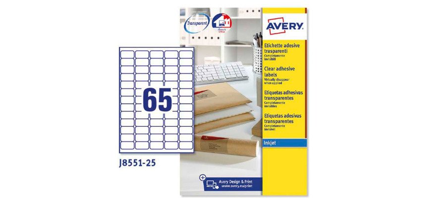 Etiquetas transparentes inkjet 38,1x21,2 mm Avery J8551