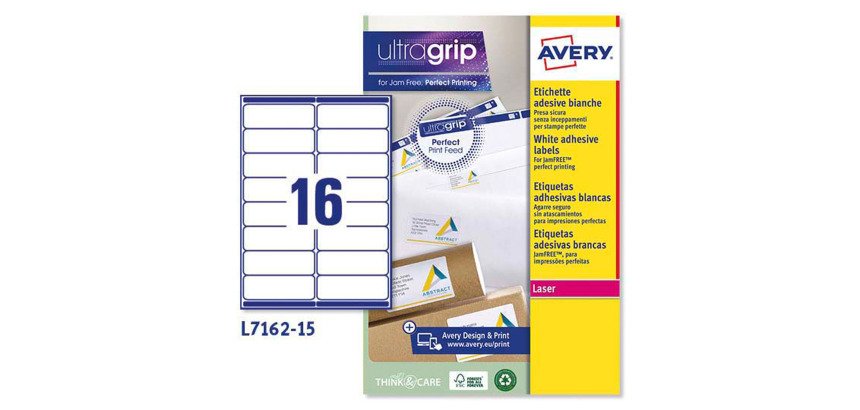 Etiquetas para sobres blancas 99,1 x  33,9 mm Avery  L7162 - Paquete de 15