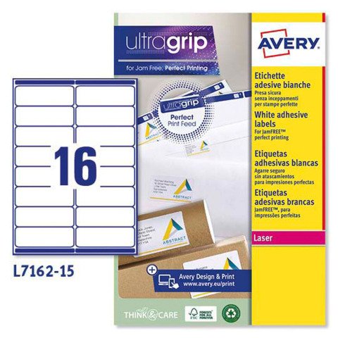 Etiquetas para sobres blancas 99,1 x 33,9 mm Avery L7162 - Paquete de 15