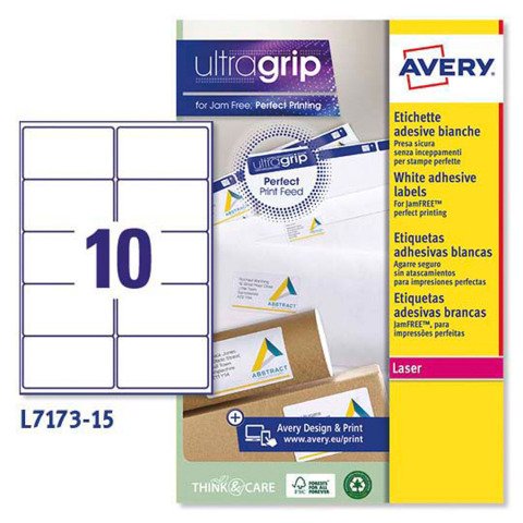 Etiquetas para paquetes blancas 99,1 x 57mm Avery L7173 - Paquete de 15