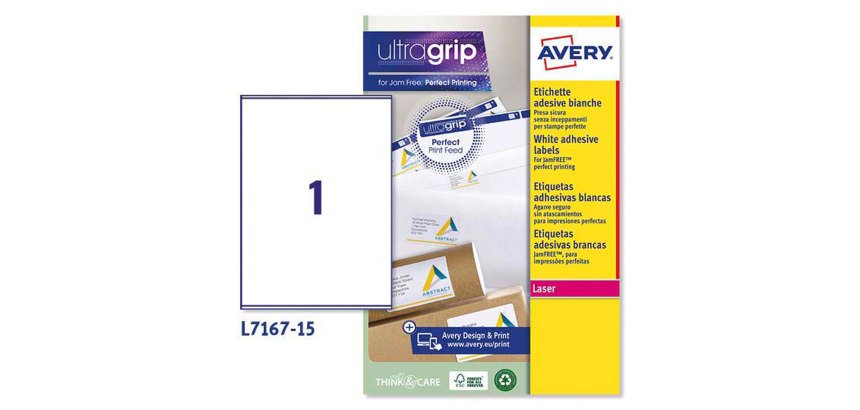 Etiquetas para paquetes blancas 199,6 x 289,1 mm Avery  L7167 - Paquete de 15