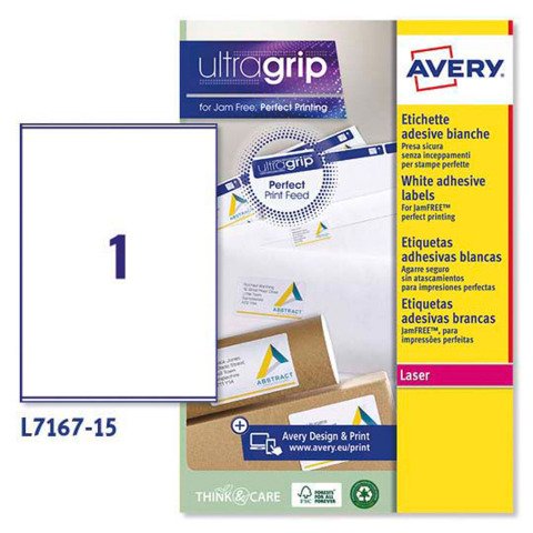 Etiquetas para paquetes blancas 199,6 x 289,1 mm Avery L7167 - Paquete de 15