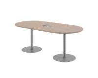 Table de réunion ovale L 210 cm chêne piètement colonne aluminium Excellens