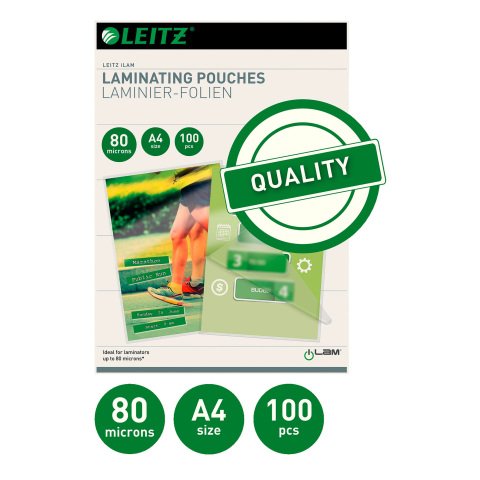 Paquete de 100 para plastificar Leitz A4, 2 x 80 µ, brillante
