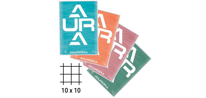 Aurora Splendid cursusblok, ft A4, 70 g/m², 2-gaatsperforatie, geruit 10 mm, 100 vel