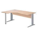 Bureau compact chêne clair L 180 cm retour à gauche piètement L métal Essens